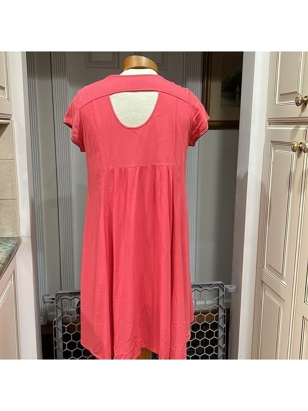 Alya dress in coral with teal floral embroidery like new - Picture 2 of 4